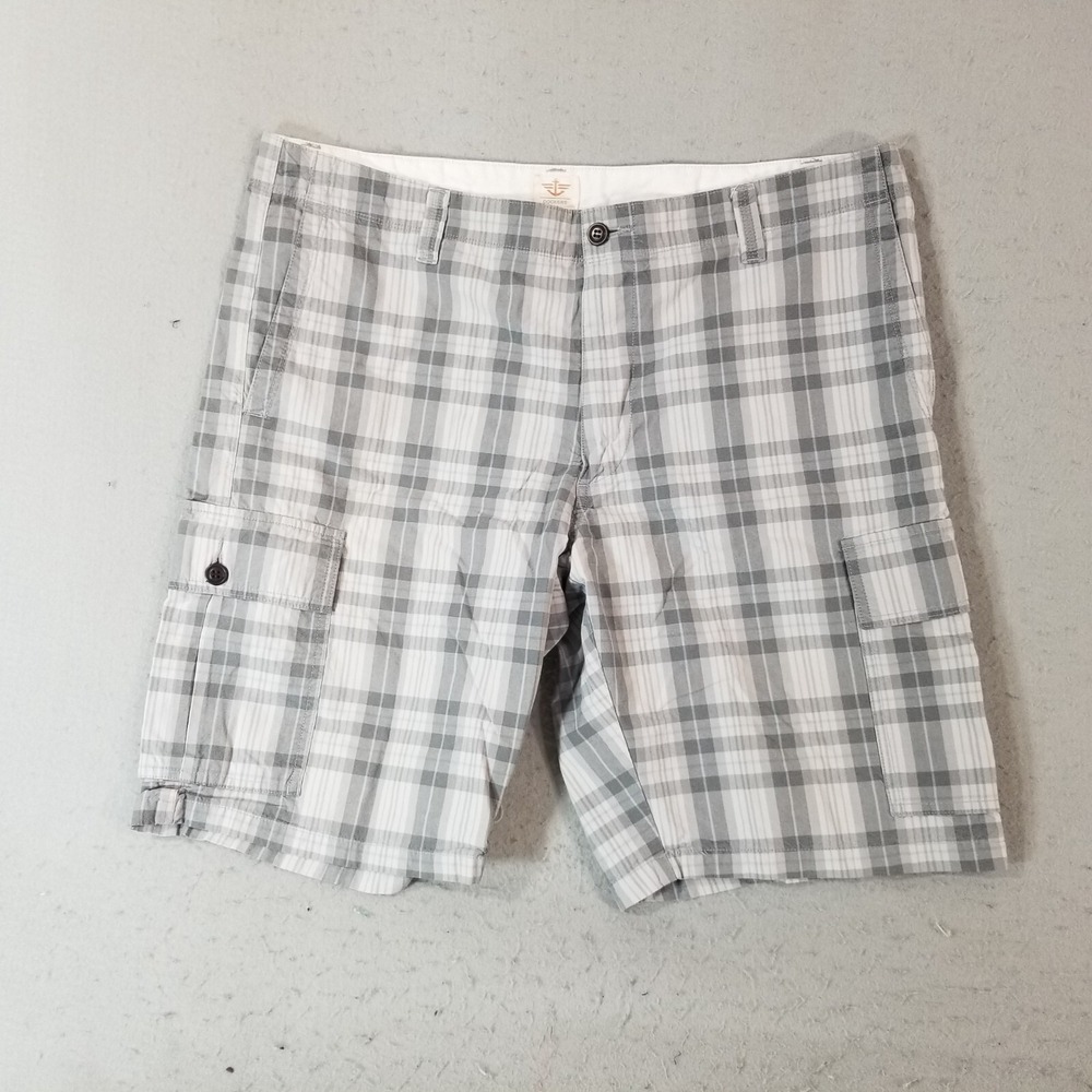 Dockers cargo shorts men's 38x11 gray plaid cotton Bermuda outdoor preppy